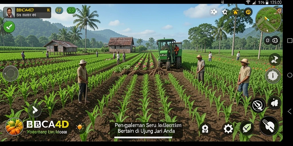 Tampilan gameplay BBCA4D yang menarik dengan aktivitas bertani yang menyenangkan.