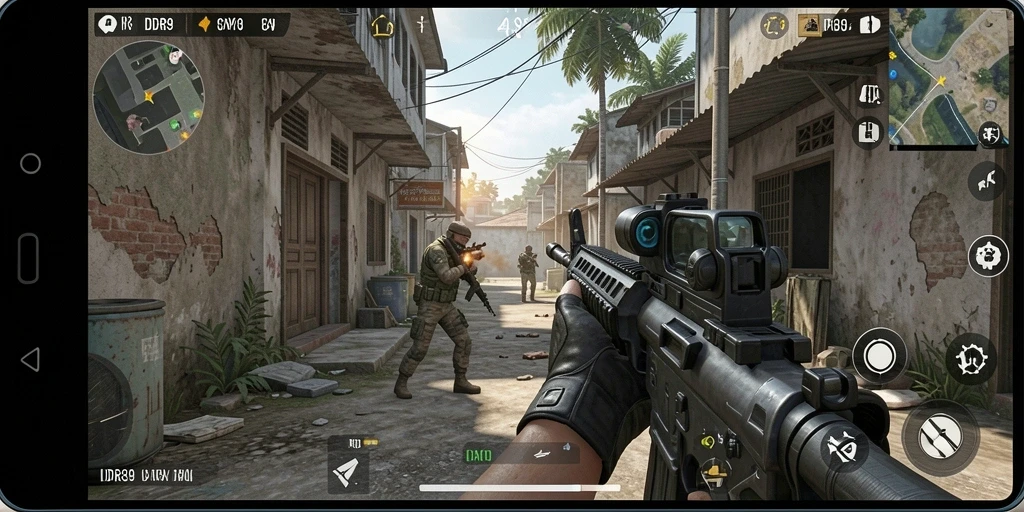 Screenshot gameplay menegangkan dari IDR89 di medan perang.