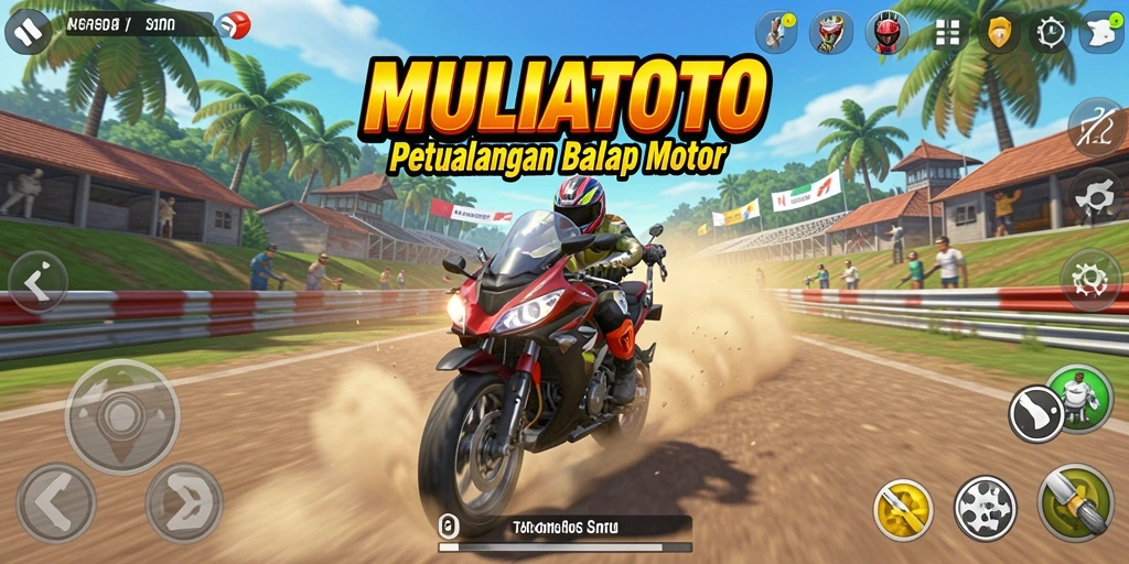 Tampilan gameplay seru dari MULIATOTO dengan balapan motor yang menegangkan.
